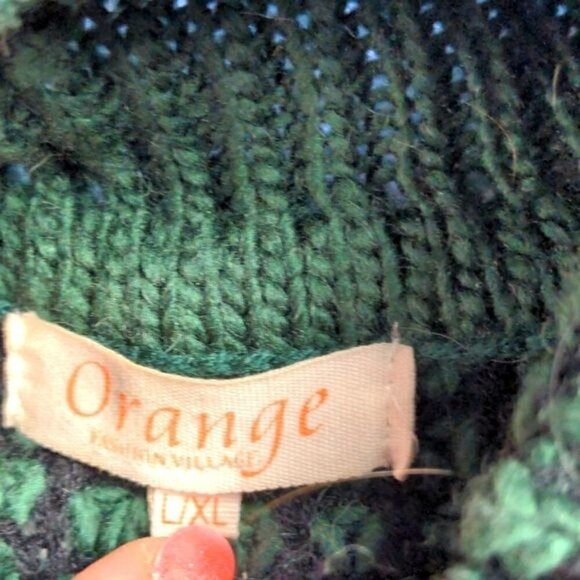 Orange Fountain Village Thick-Knitted Sz L/XL Cowl Neck Deep Army Green Sweater - Picture 5 of 8